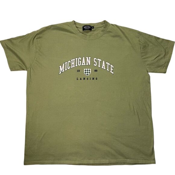Boohoo Michigan State Graphic T-Shirt Medium Lansing Green Short Sleeve Cotton - Picture 1 of 9